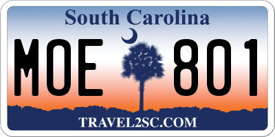 SC license plate MOE801