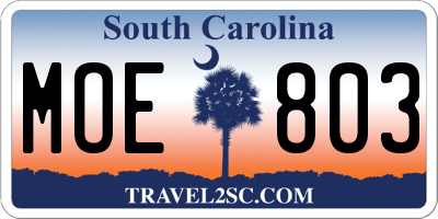 SC license plate MOE803