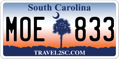 SC license plate MOE833