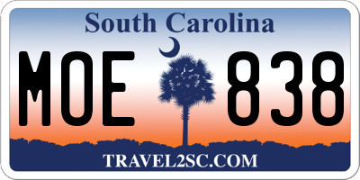SC license plate MOE838