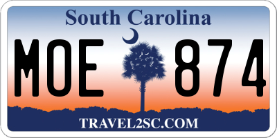 SC license plate MOE874