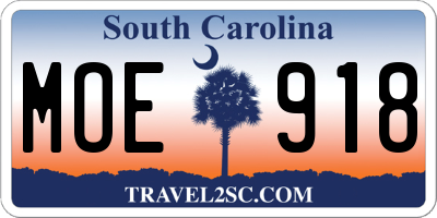 SC license plate MOE918
