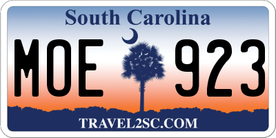 SC license plate MOE923