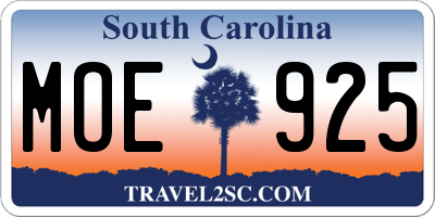SC license plate MOE925
