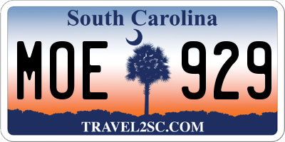 SC license plate MOE929