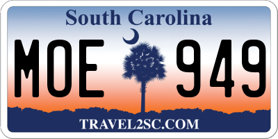 SC license plate MOE949