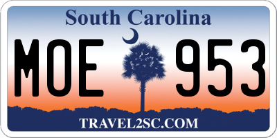 SC license plate MOE953