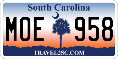 SC license plate MOE958