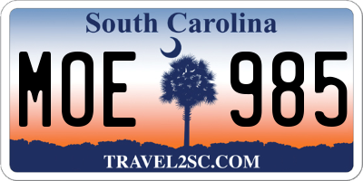 SC license plate MOE985