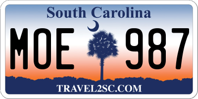 SC license plate MOE987