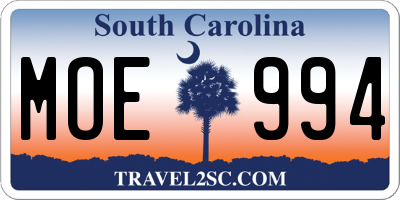 SC license plate MOE994