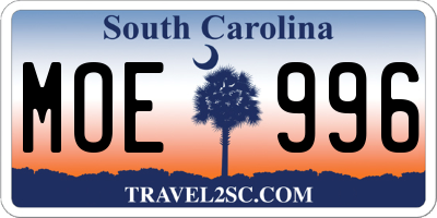 SC license plate MOE996