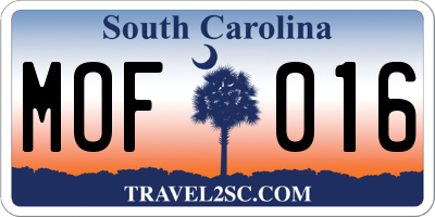 SC license plate MOF016