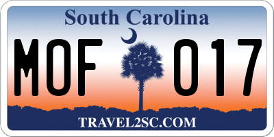 SC license plate MOF017