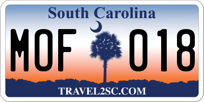 SC license plate MOF018