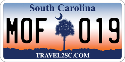 SC license plate MOF019