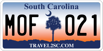 SC license plate MOF021