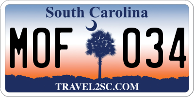 SC license plate MOF034