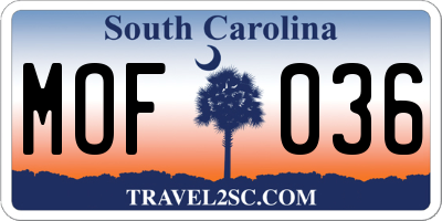 SC license plate MOF036