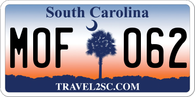 SC license plate MOF062