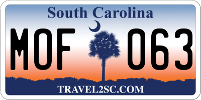 SC license plate MOF063