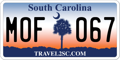 SC license plate MOF067