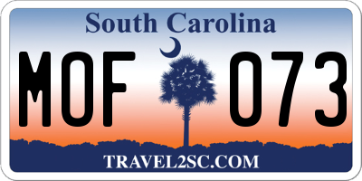 SC license plate MOF073