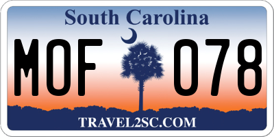 SC license plate MOF078