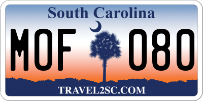 SC license plate MOF080