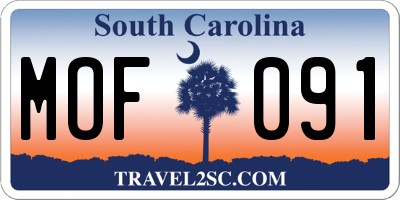 SC license plate MOF091