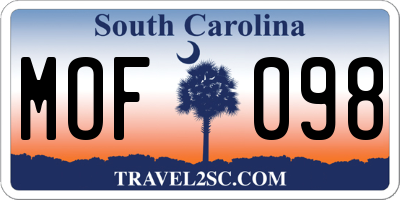 SC license plate MOF098