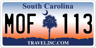 SC license plate MOF113