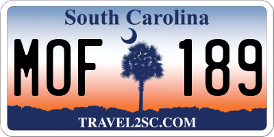 SC license plate MOF189