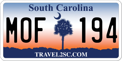 SC license plate MOF194