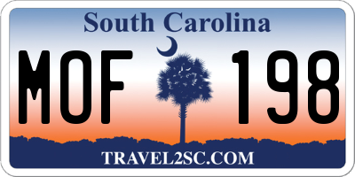SC license plate MOF198