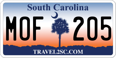SC license plate MOF205