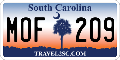 SC license plate MOF209
