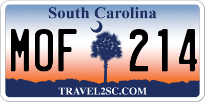 SC license plate MOF214