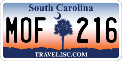 SC license plate MOF216