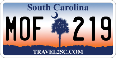 SC license plate MOF219