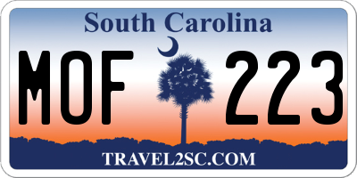 SC license plate MOF223