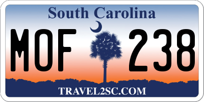SC license plate MOF238