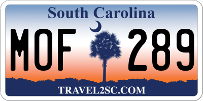 SC license plate MOF289