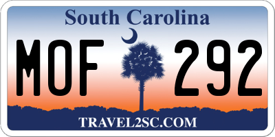 SC license plate MOF292