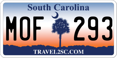 SC license plate MOF293