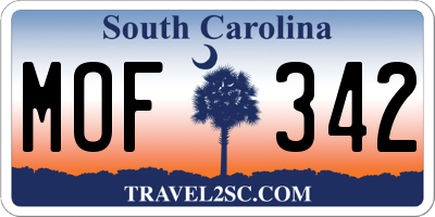 SC license plate MOF342