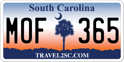 SC license plate MOF365