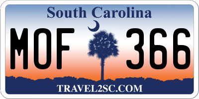 SC license plate MOF366
