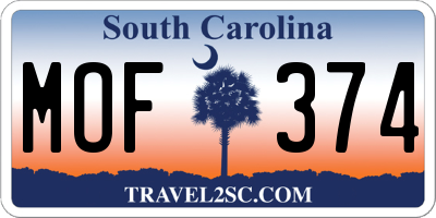 SC license plate MOF374