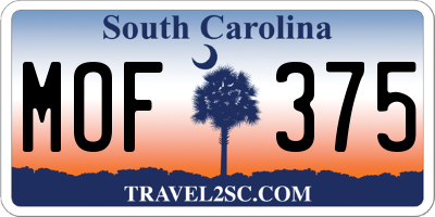 SC license plate MOF375